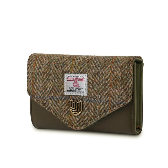 New Genuine Harris Tweed® Wallet Khaki Green Herringbone (Scotland) - Picture 1 of 6